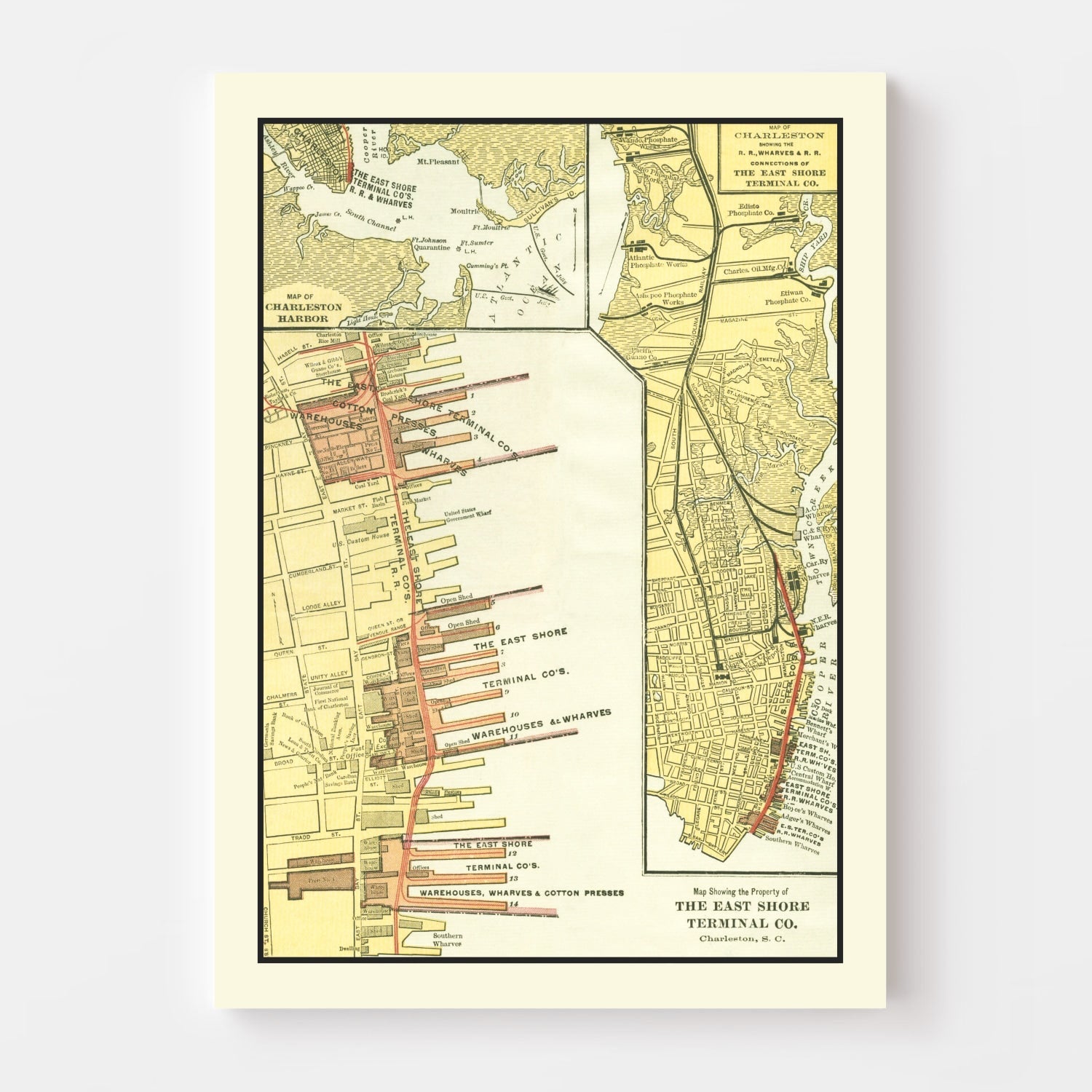 Vintage Map of Charleston, South Carolina 1920
