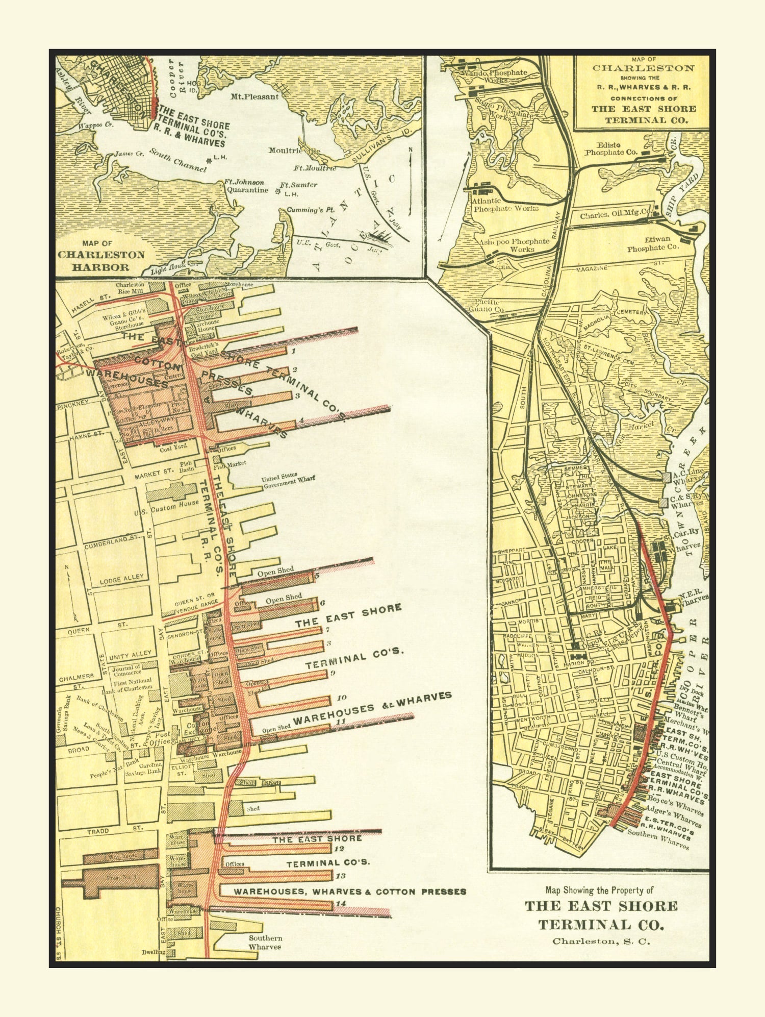 Vintage Map of Charleston, South Carolina 1920