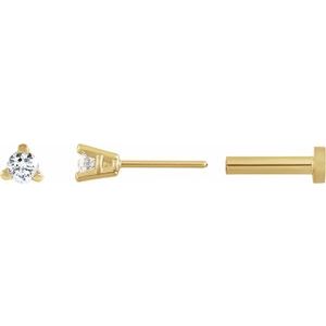 14K Yellow Gold .03 CT Natural Diamond Press Fit Back Stud Earring