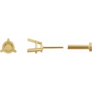 14K Yellow Gold 3.5 mm Round 3-Prong Press Fit Back Stud Earring Mounting
