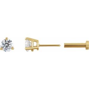 14K Yellow Gold 1/6 CT Natural Diamond Press Fit Back Stud Earring