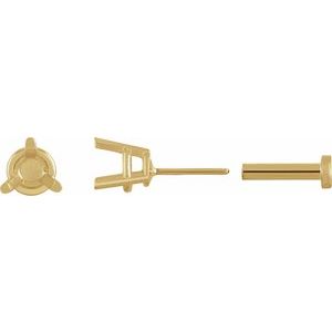 14K Yellow Gold 4 mm Round 3-Prong Press Fit Back Stud Earring Mounting