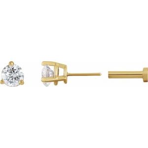 14K Yellow Gold 1/5 CT Natural Diamond Press Fit Back Stud Earring