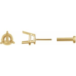 14K Yellow Gold 4.5 mm Round 3-Prong Press Fit Back Stud Earring Mounting