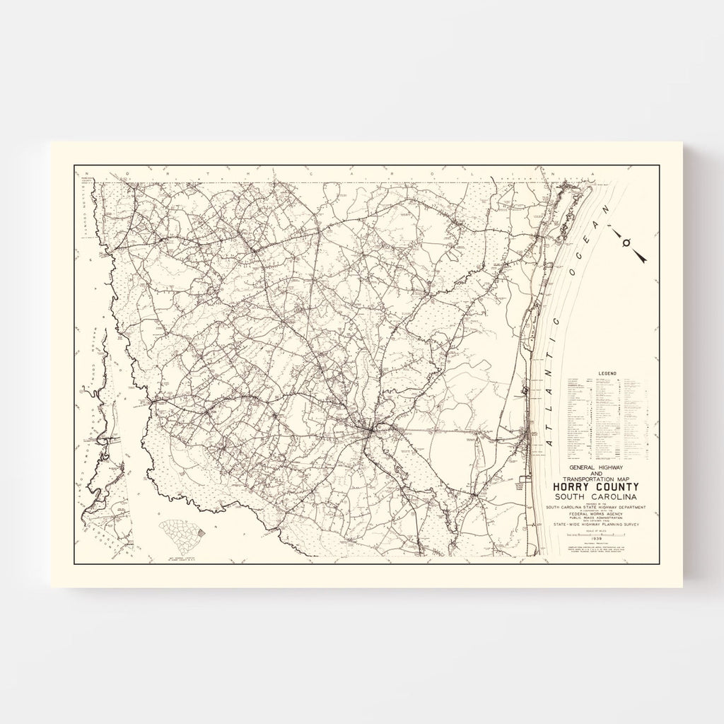 Vintage Map of Horry County, South Carolina 1939