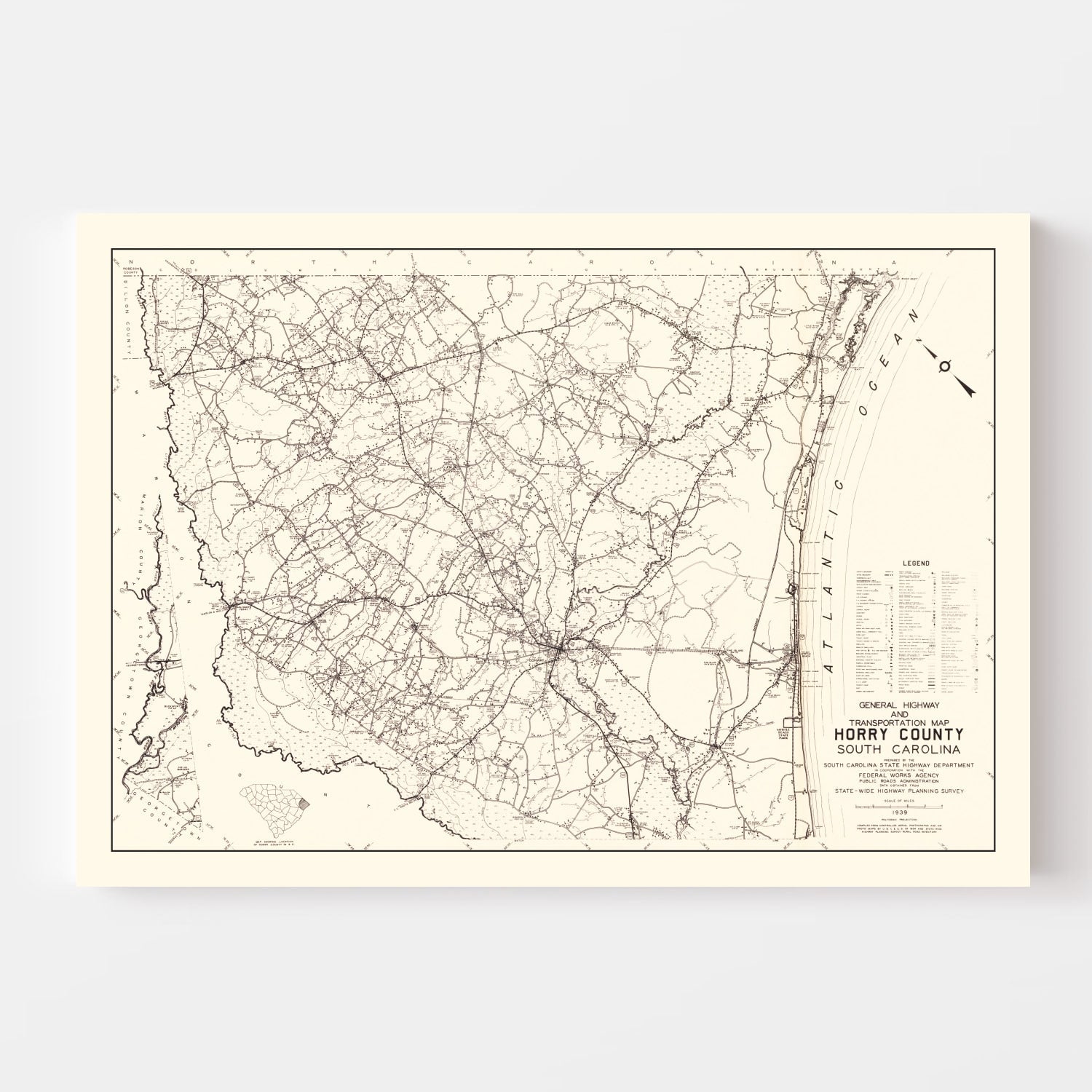 Vintage Map of Horry County, South Carolina 1939