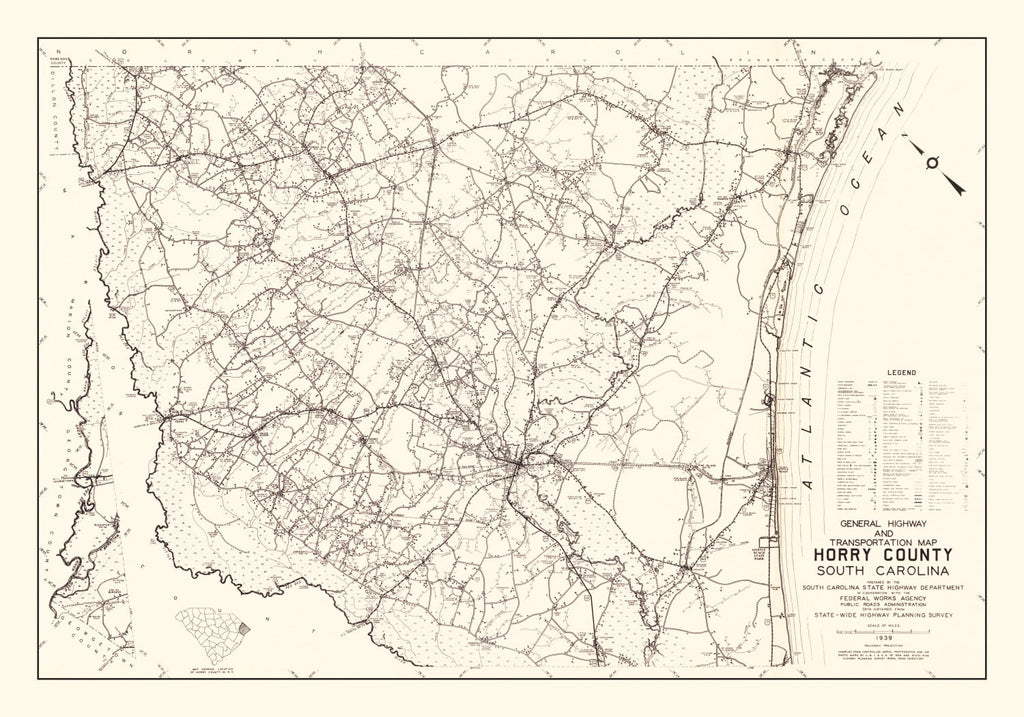 Vintage Map of Horry County, South Carolina 1939