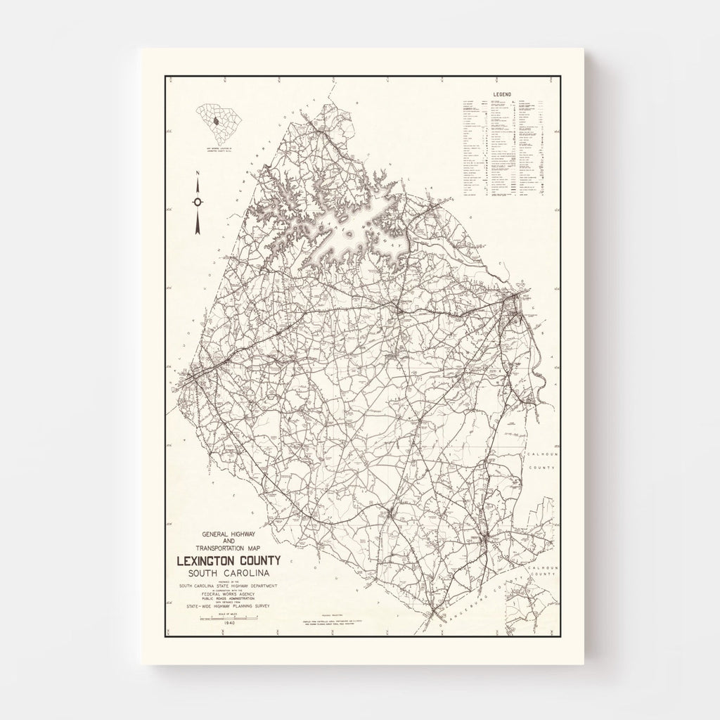Vintage Map of Lexington County, South Carolina 1939