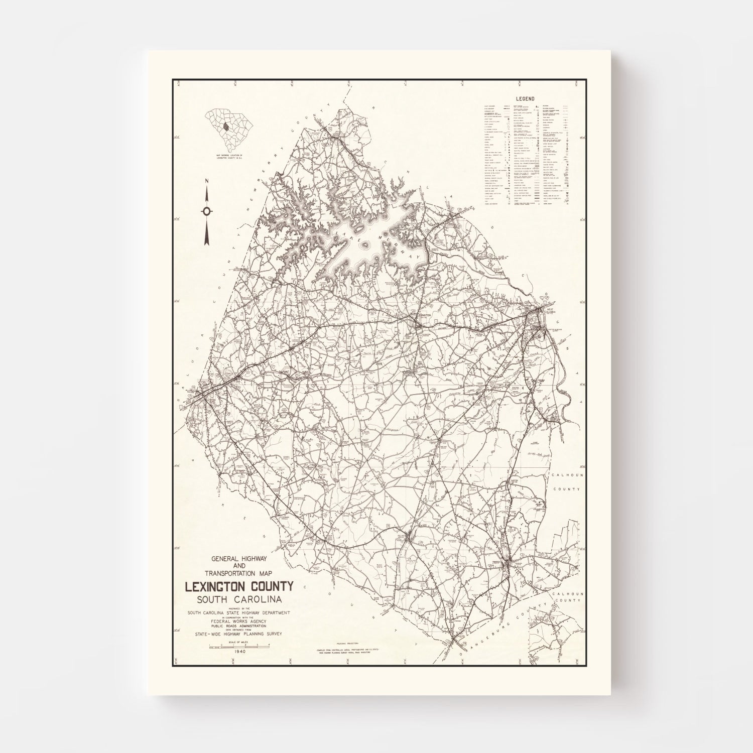 Vintage Map of Lexington County, South Carolina 1939