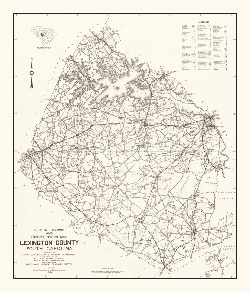 Vintage Map of Lexington County, South Carolina 1939