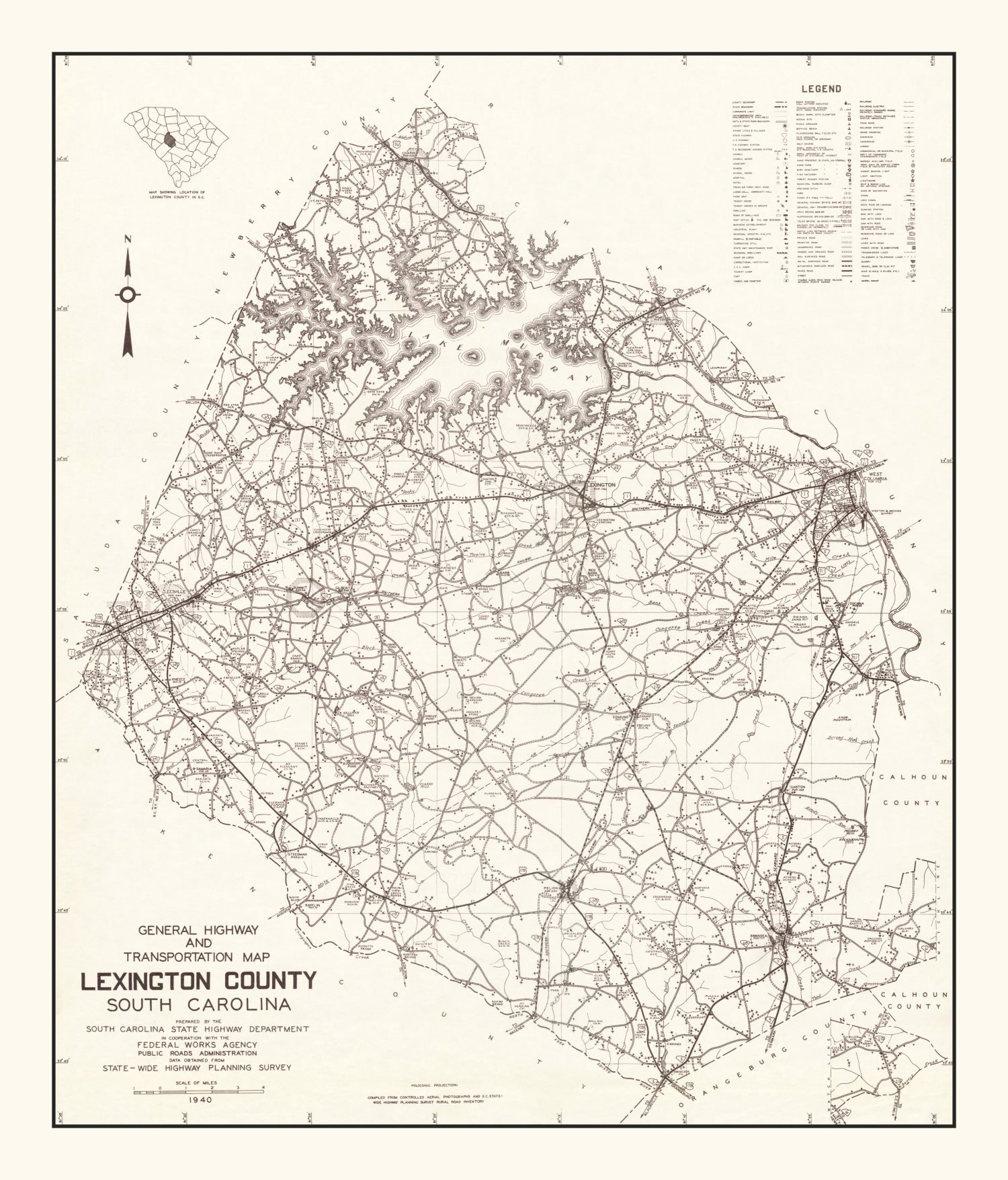 Vintage Map of Lexington County, South Carolina 1939