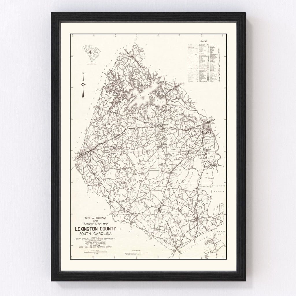 Vintage Map of Lexington County, South Carolina 1939