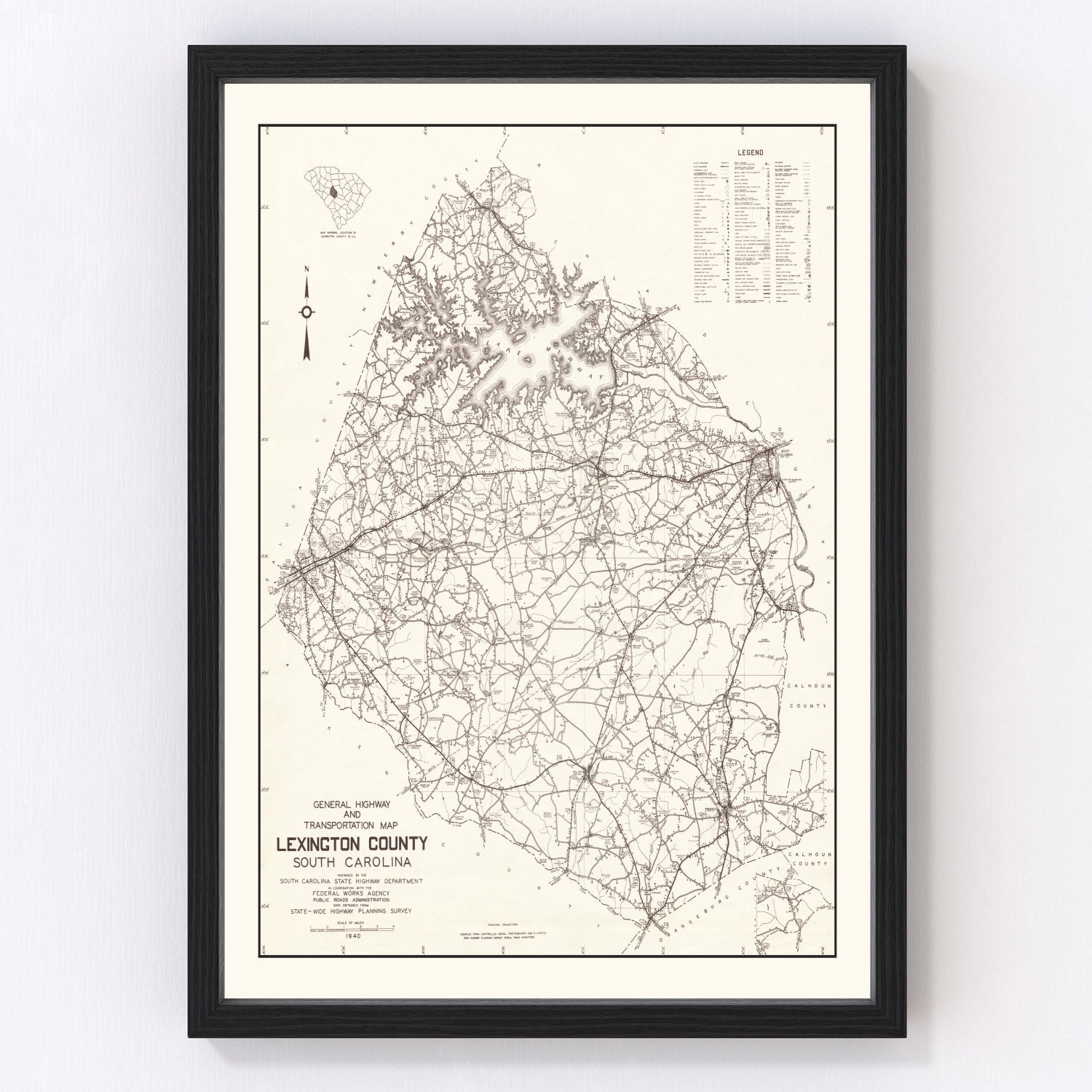 Vintage Map of Lexington County, South Carolina 1939