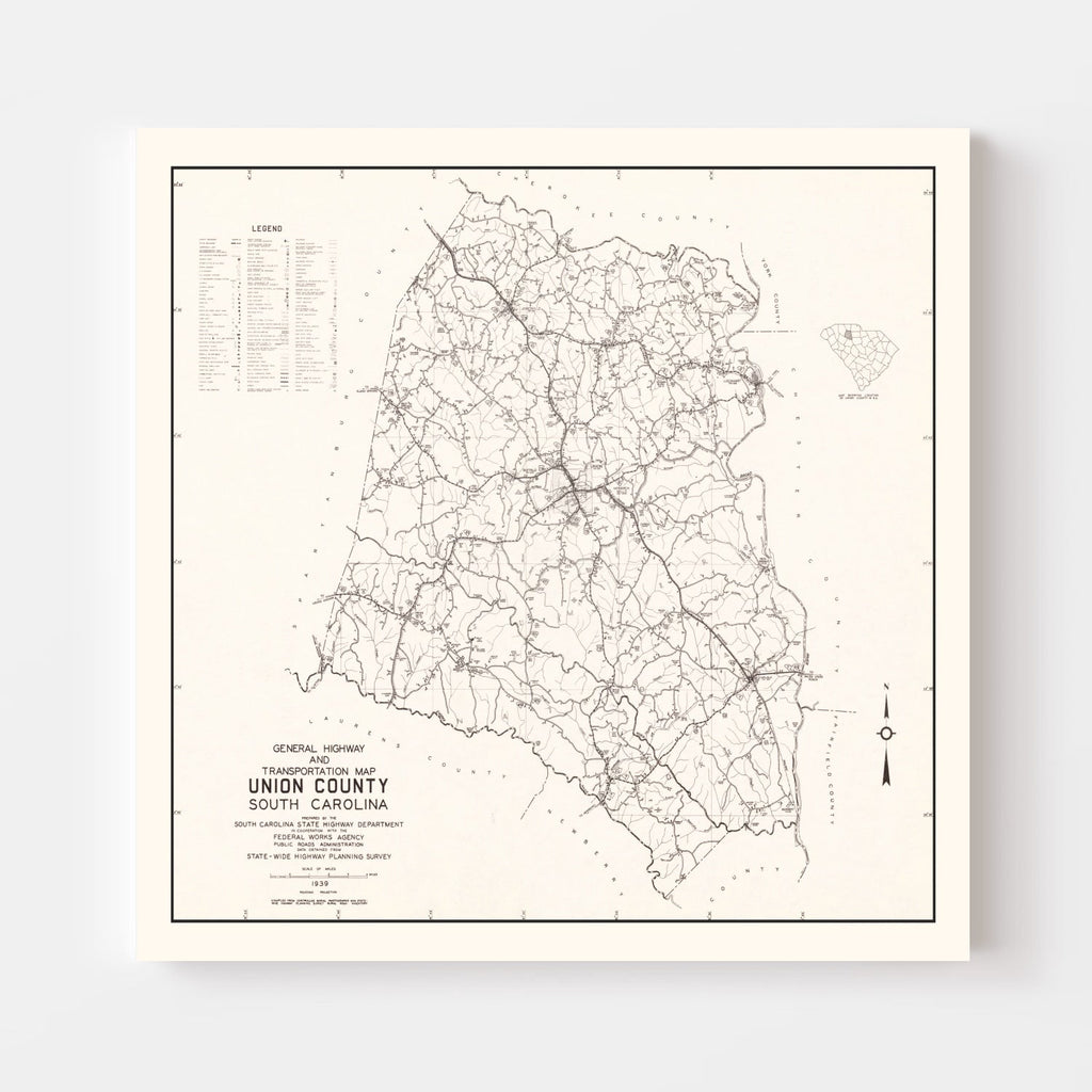 Vintage Map of Union County, South Carolina 1939