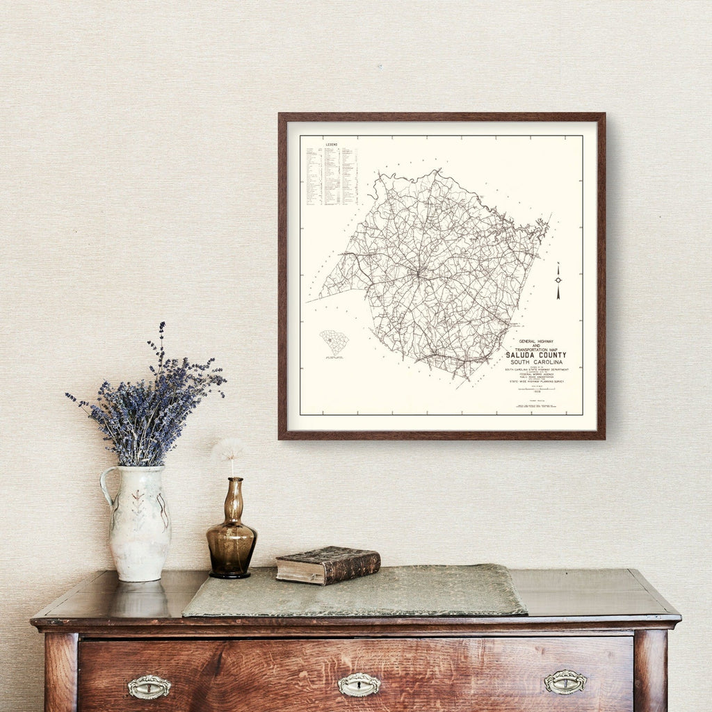 Vintage Map of Saluda County, South Carolina 1939