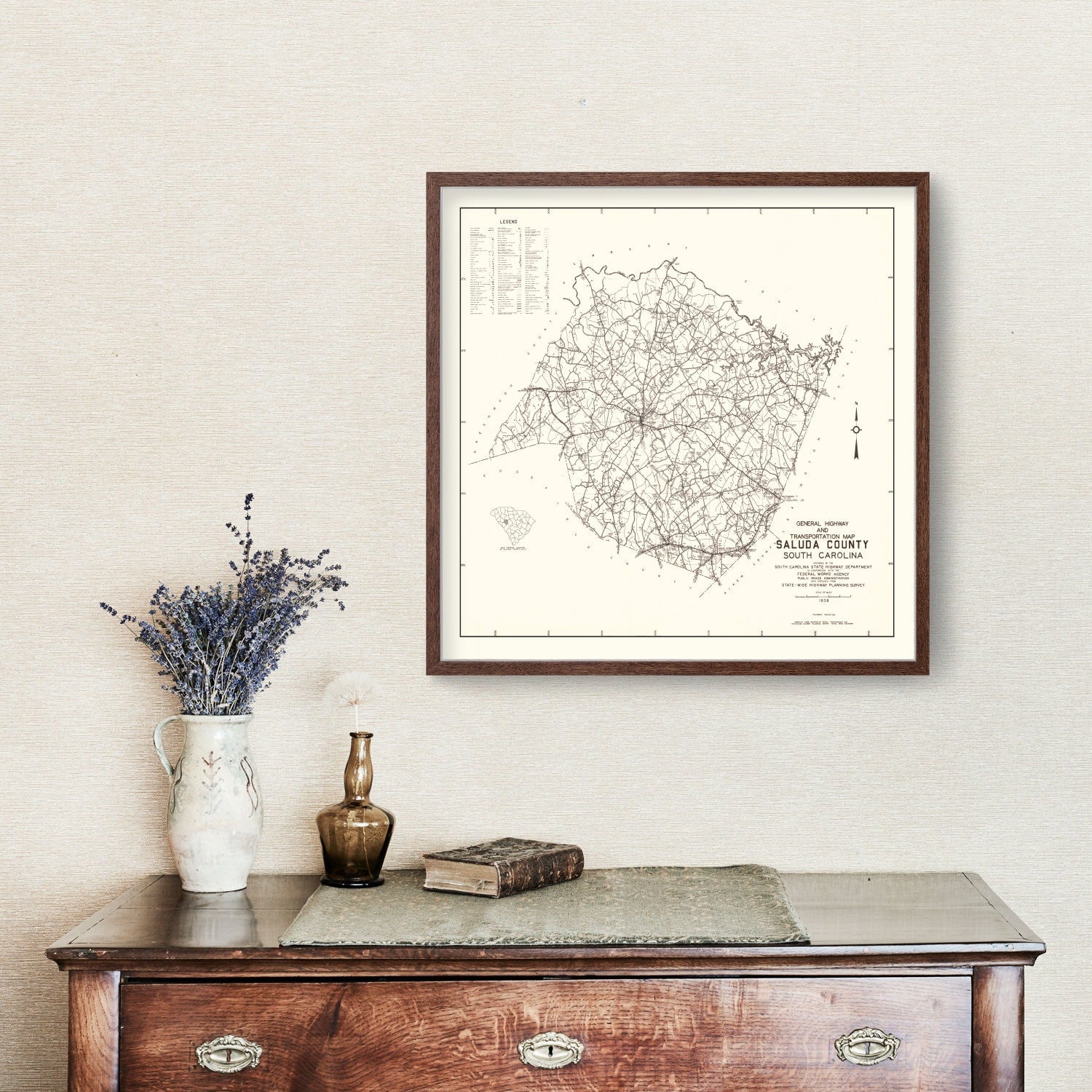 Vintage Map of Saluda County, South Carolina 1939