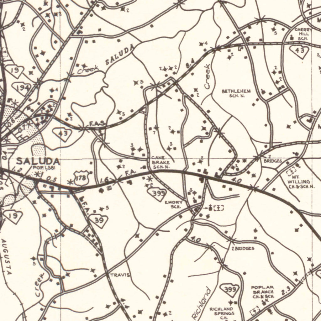 Vintage Map of Saluda County, South Carolina 1939