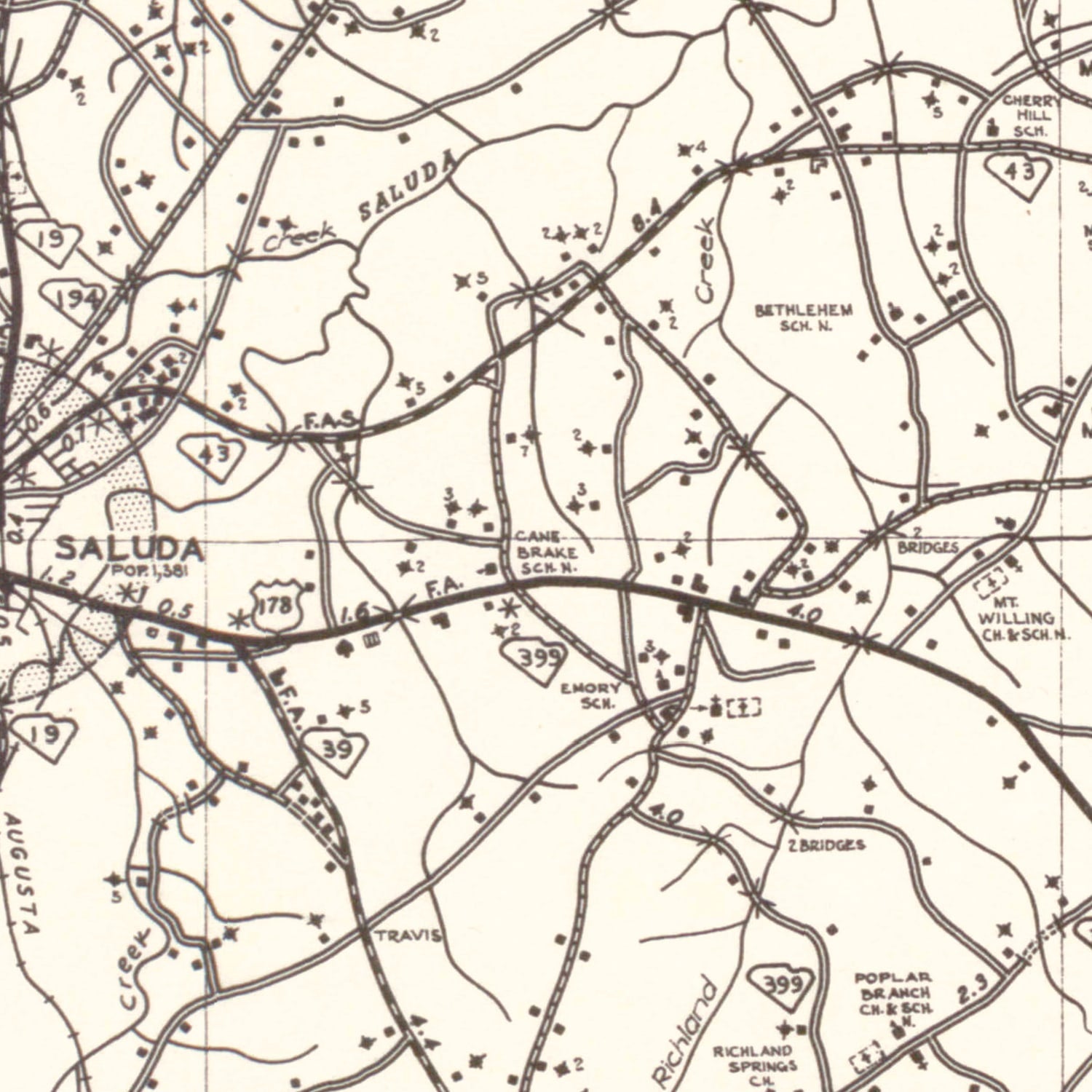 Vintage Map of Saluda County, South Carolina 1939