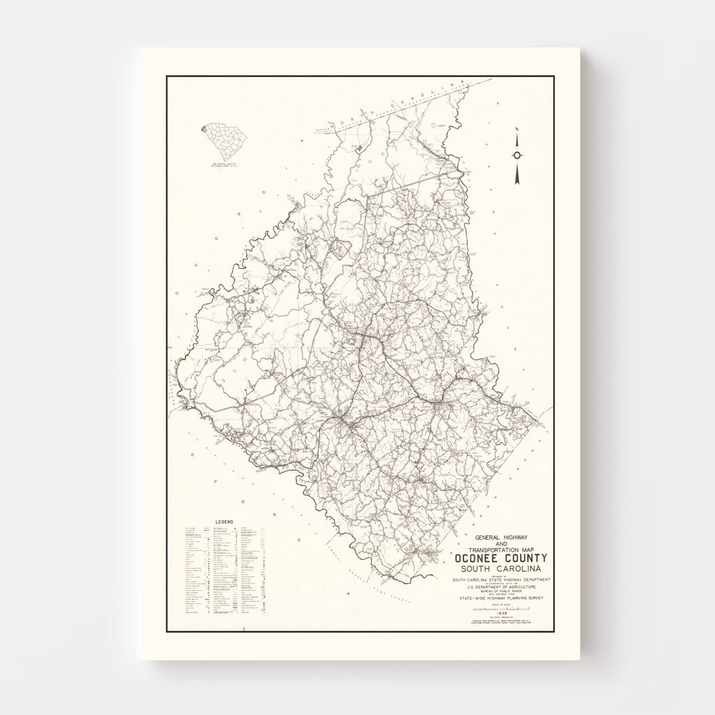 Vintage Map of Oconee County, South Carolina 1939