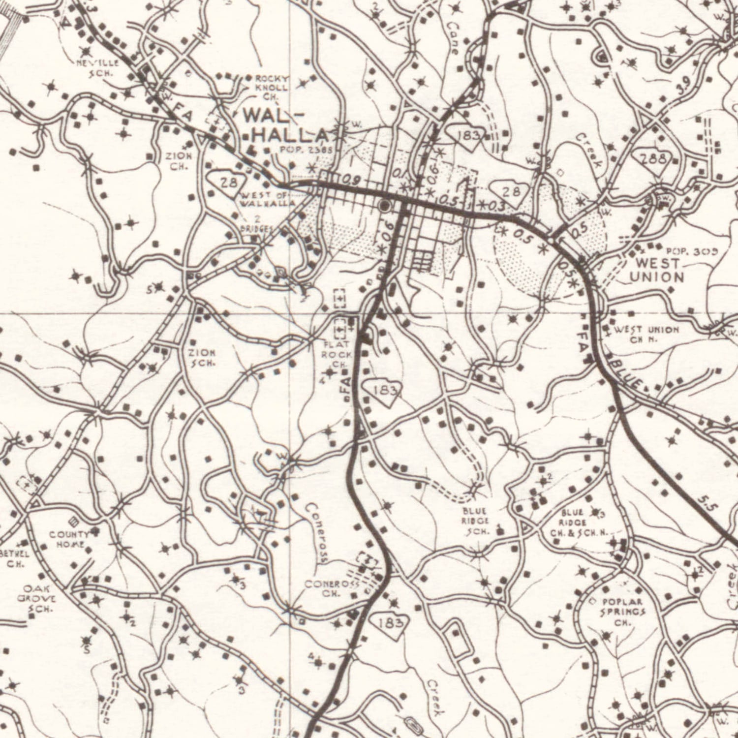 Vintage Map of Oconee County, South Carolina 1939