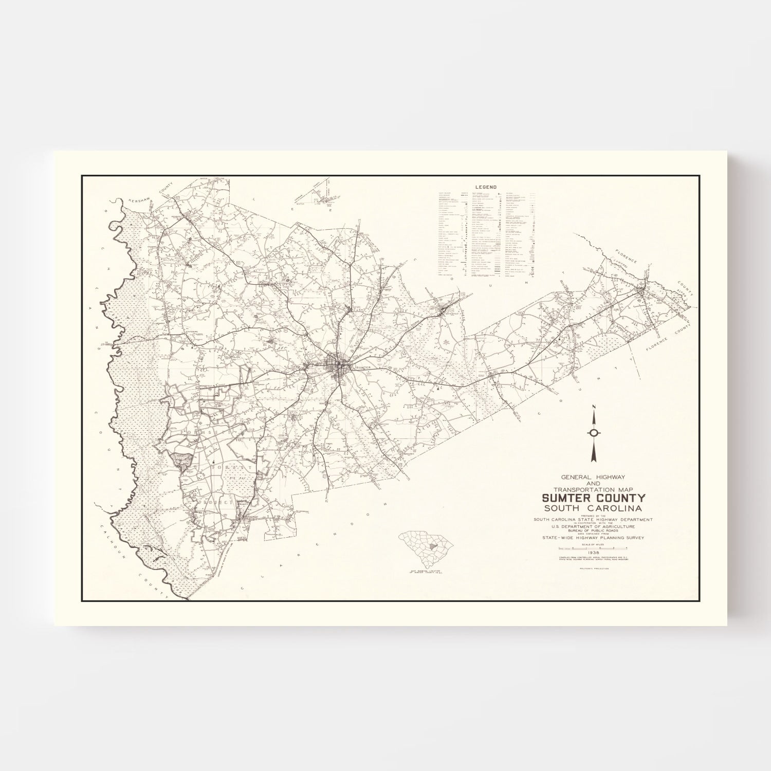 Vintage Map of Sumter County, South Carolina 1939