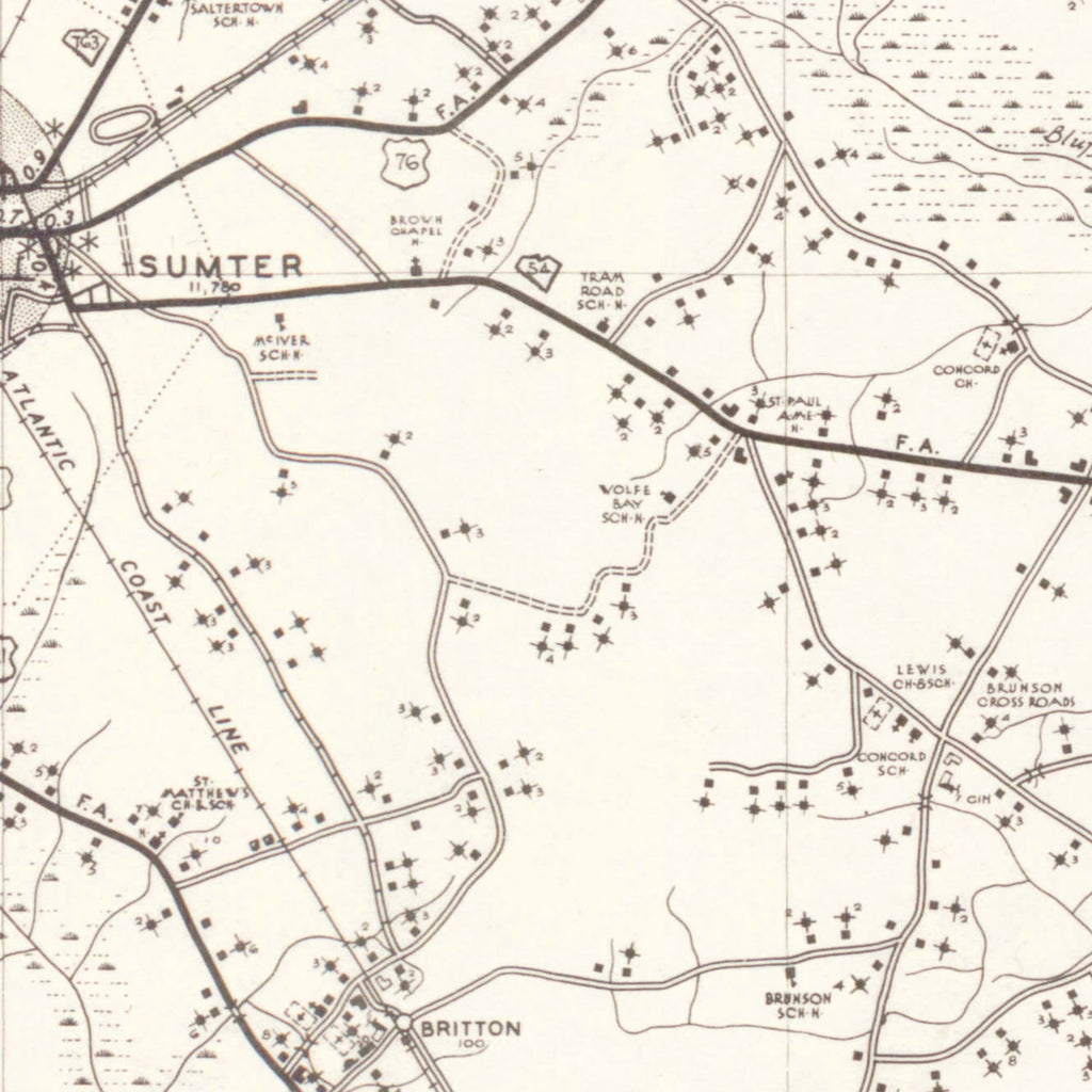 Vintage Map of Sumter County, South Carolina 1939