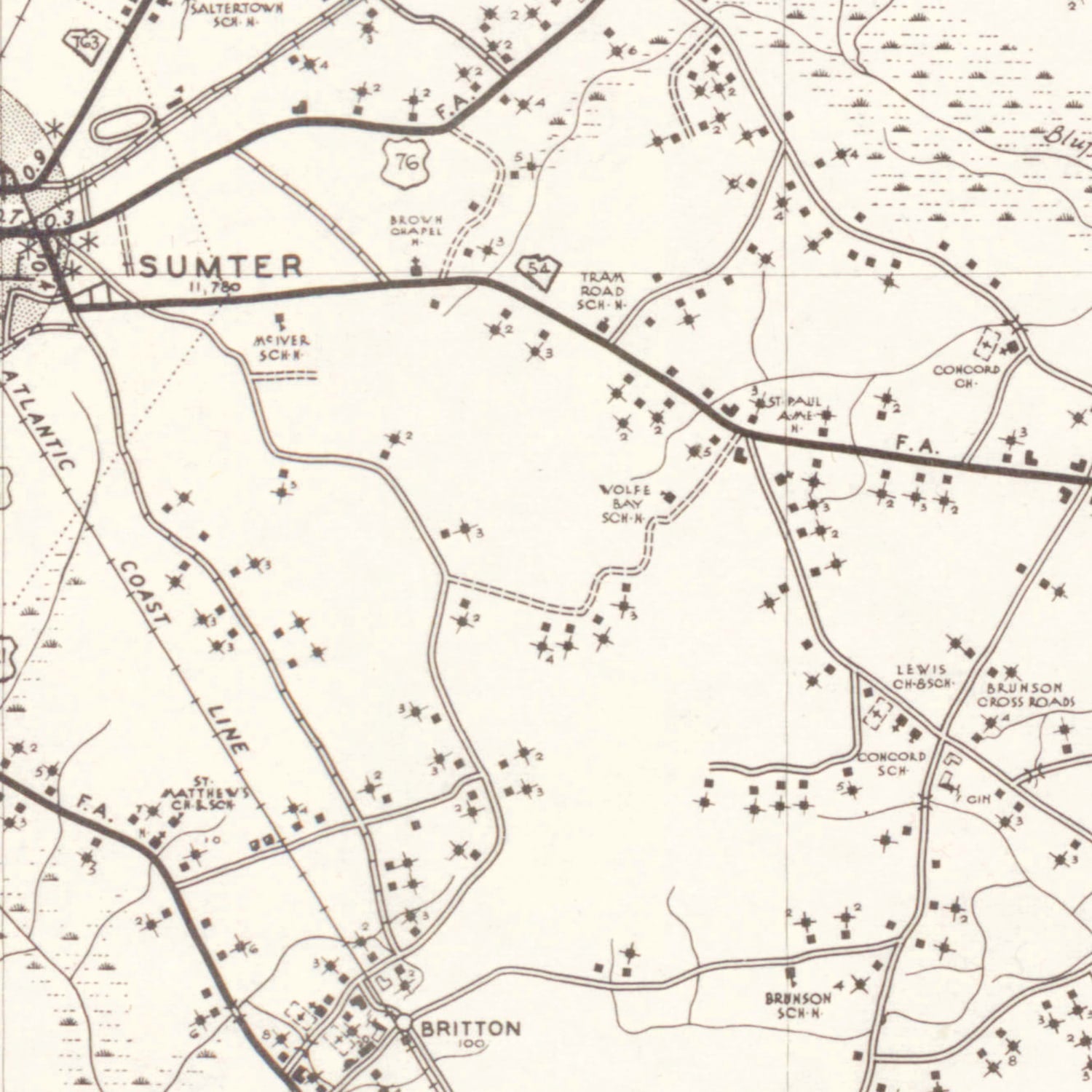 Vintage Map of Sumter County, South Carolina 1939