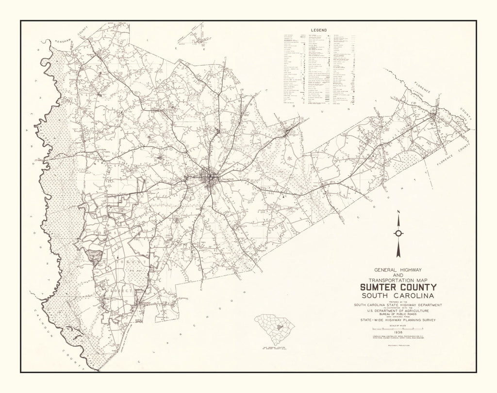 Vintage Map of Sumter County, South Carolina 1939