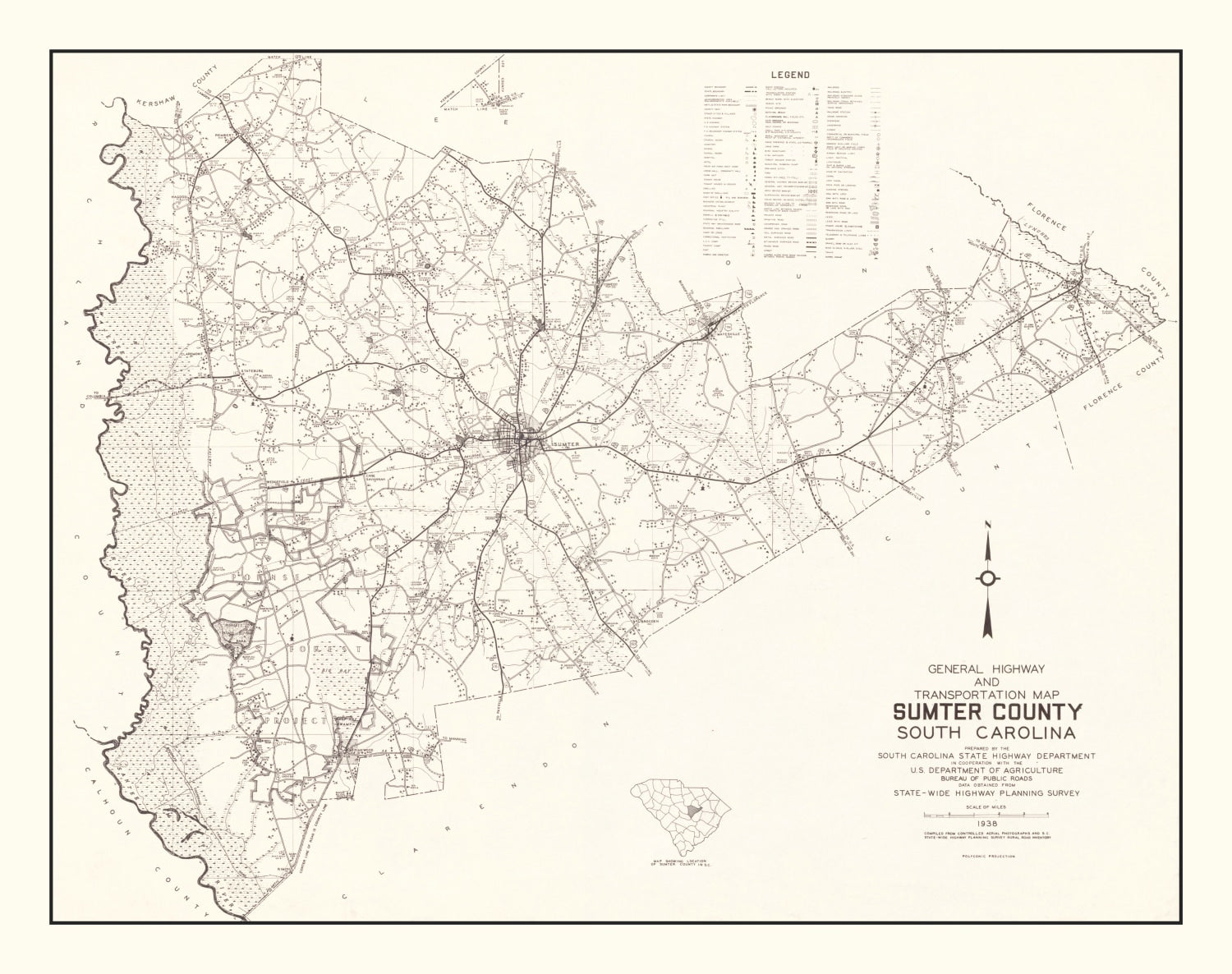 Vintage Map of Sumter County, South Carolina 1939