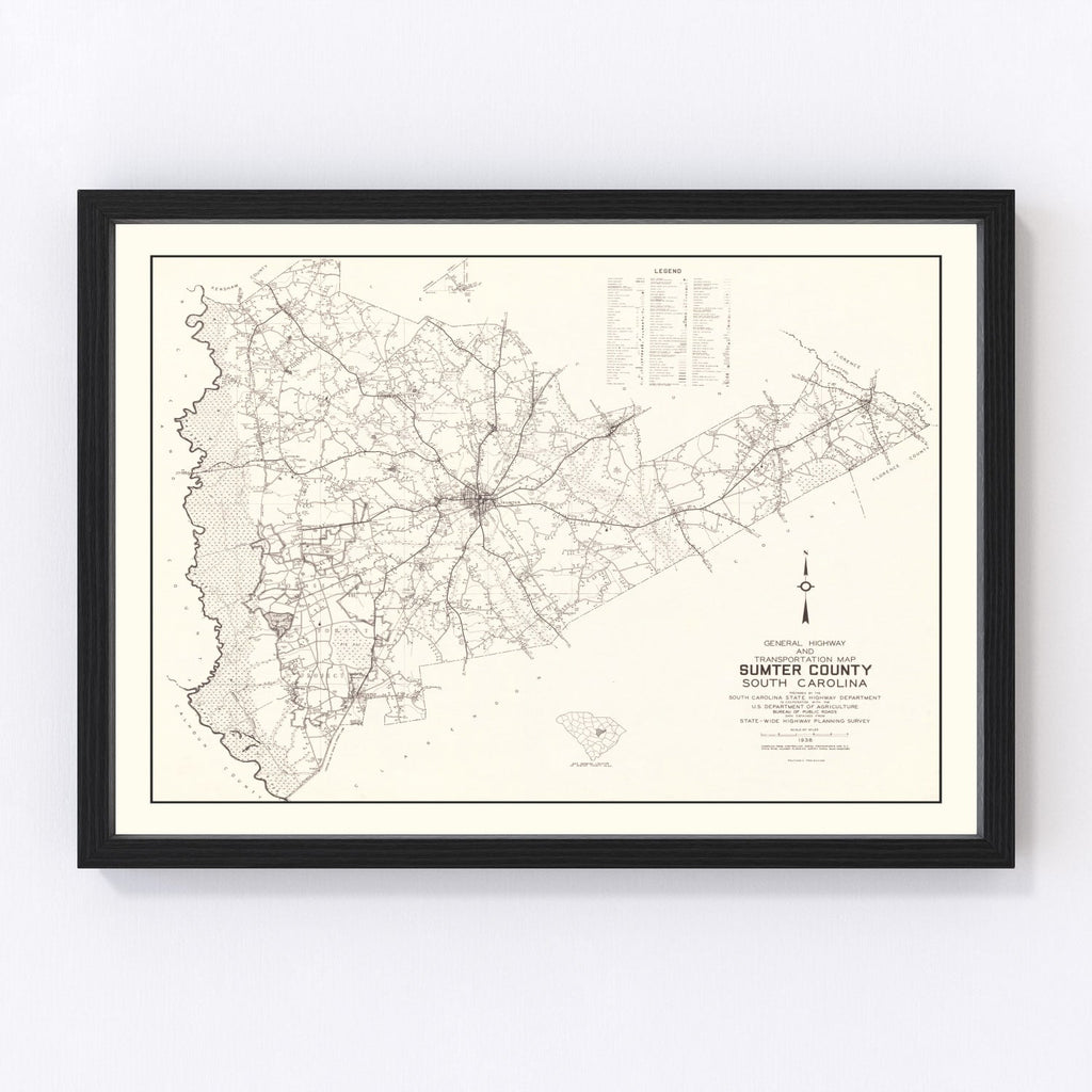Vintage Map of Sumter County, South Carolina 1939
