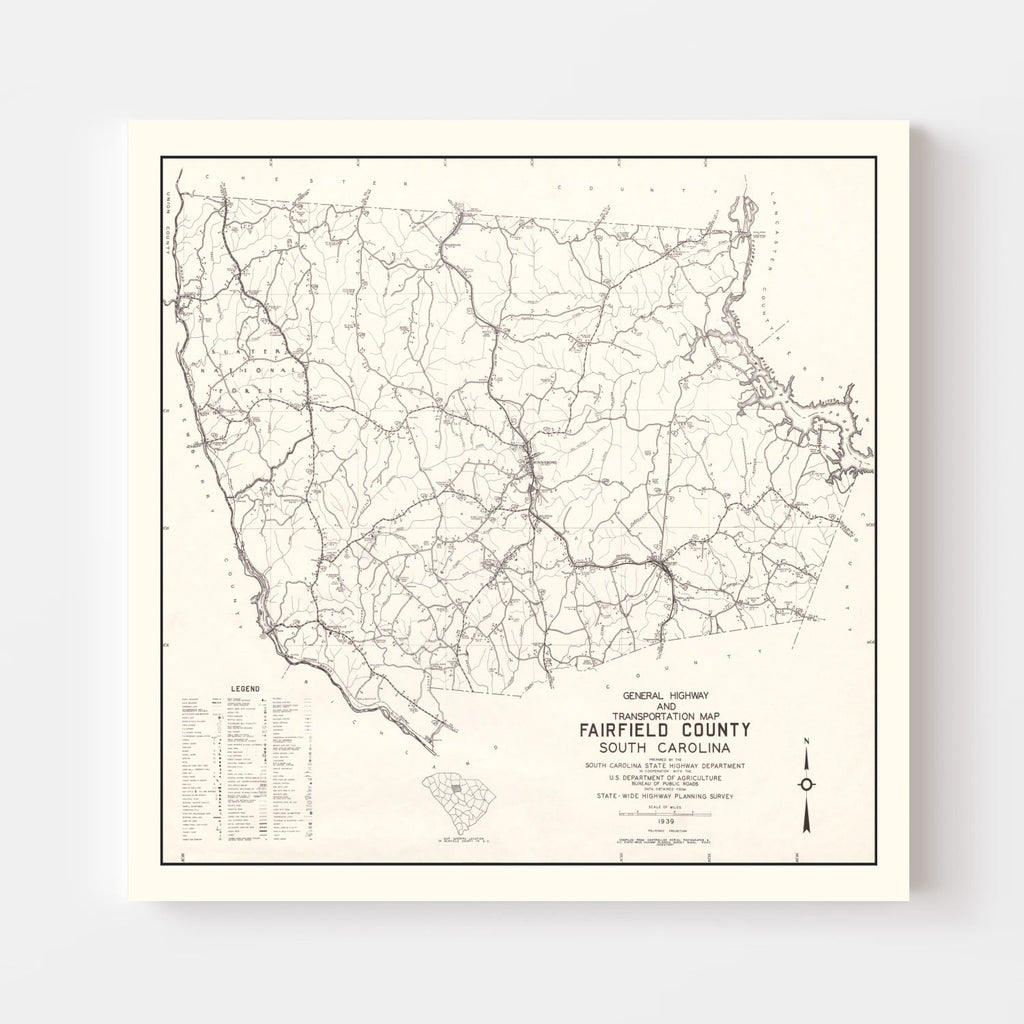 Vintage Map of Fairfield County, South Carolina 1939