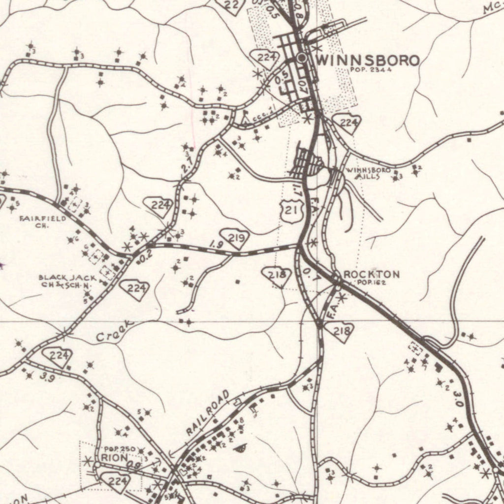 Vintage Map of Fairfield County, South Carolina 1939