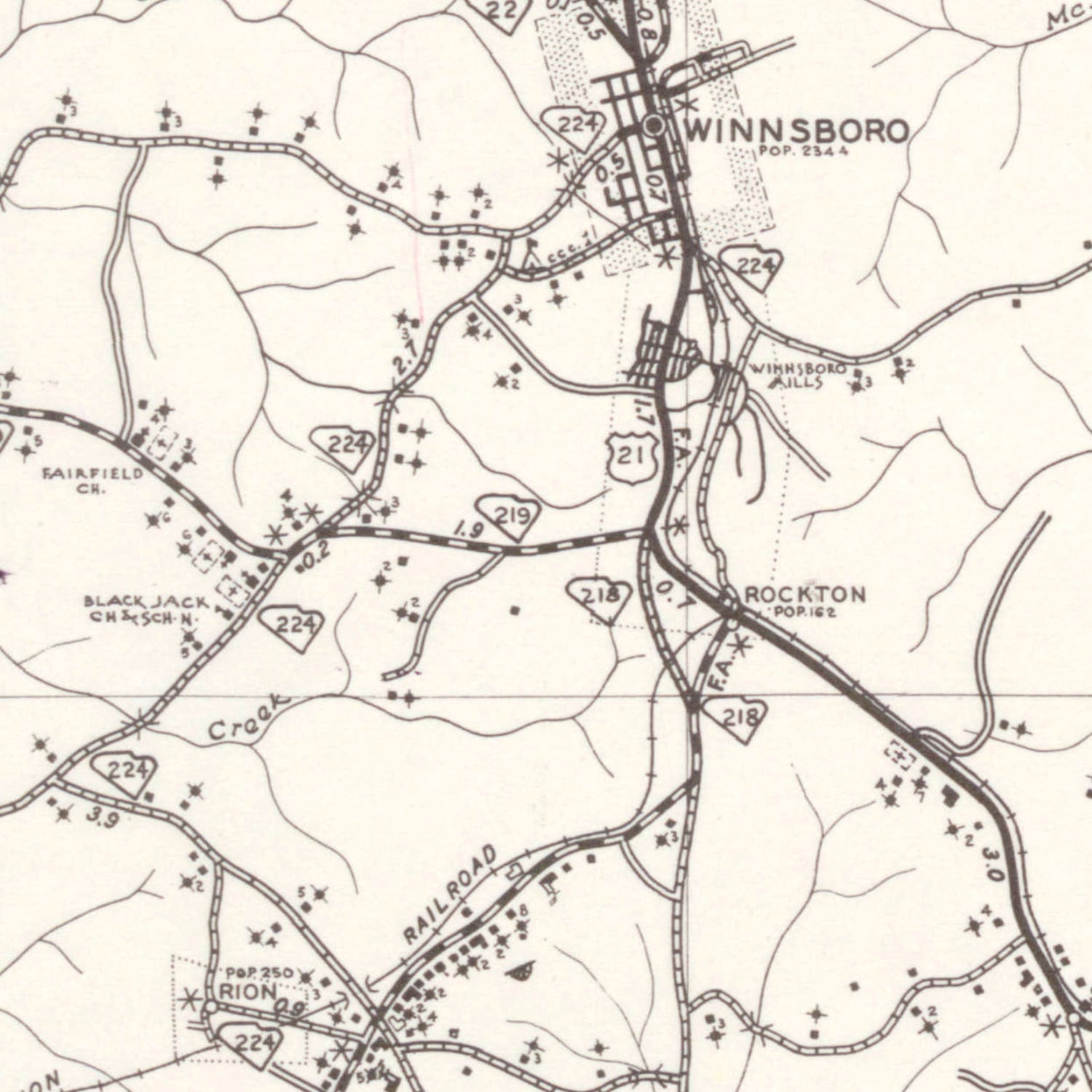 Vintage Map of Fairfield County, South Carolina 1939