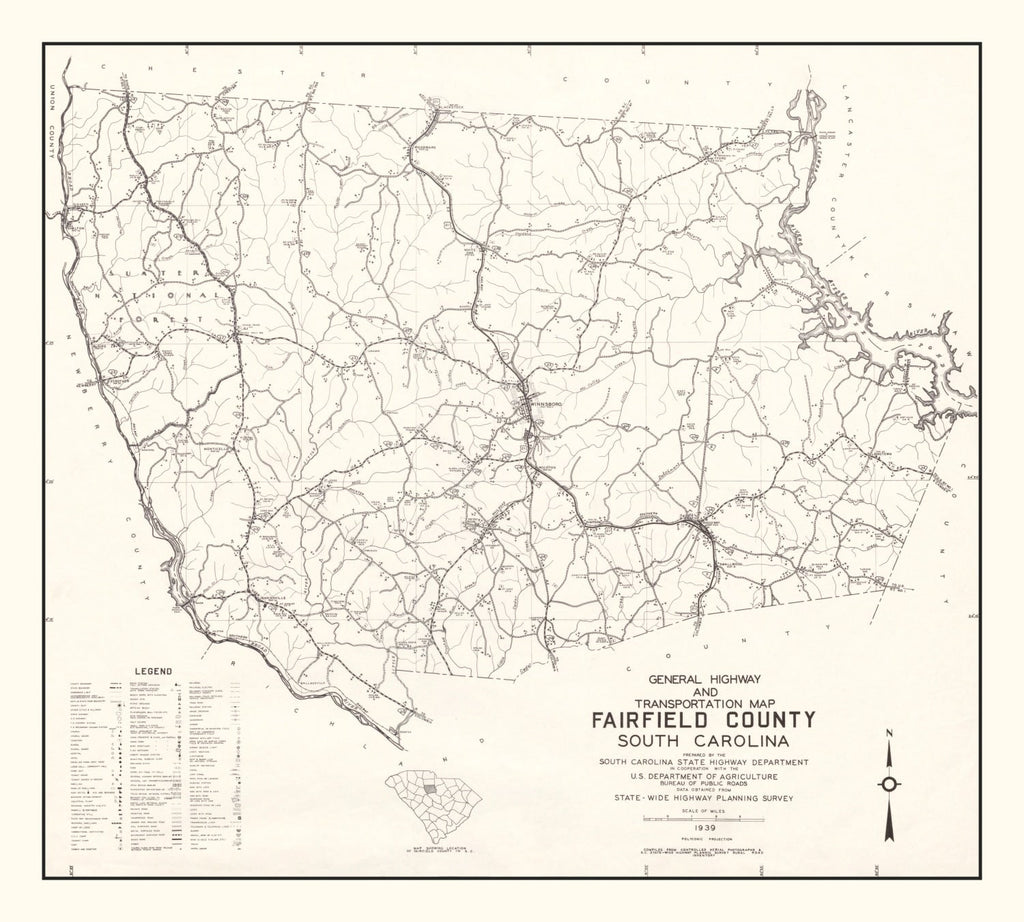 Vintage Map of Fairfield County, South Carolina 1939