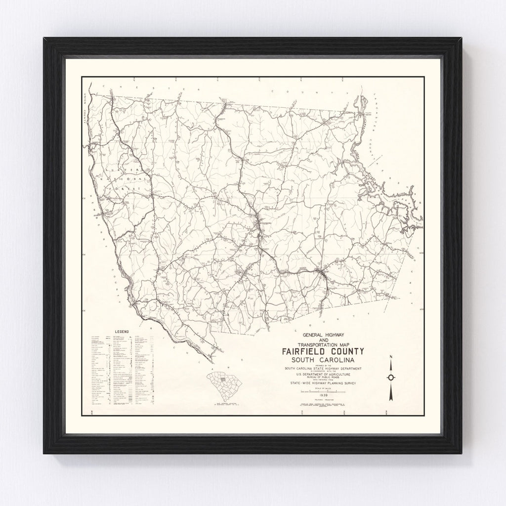 Vintage Map of Fairfield County, South Carolina 1939