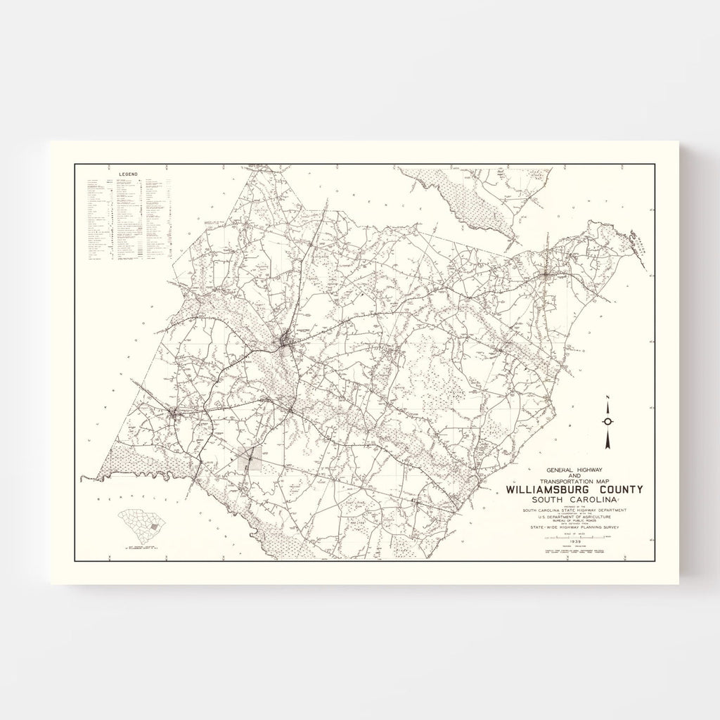 Vintage Map of Williamsburg County, South Carolina 1939