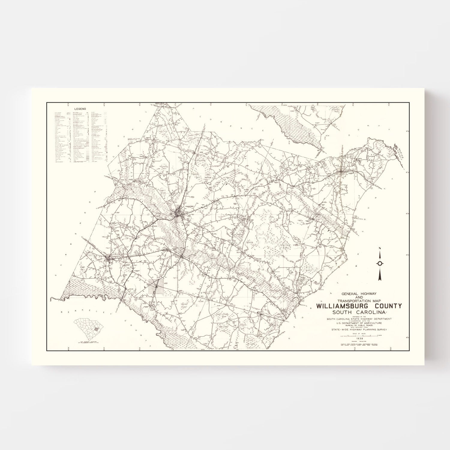 Vintage Map of Williamsburg County, South Carolina 1939