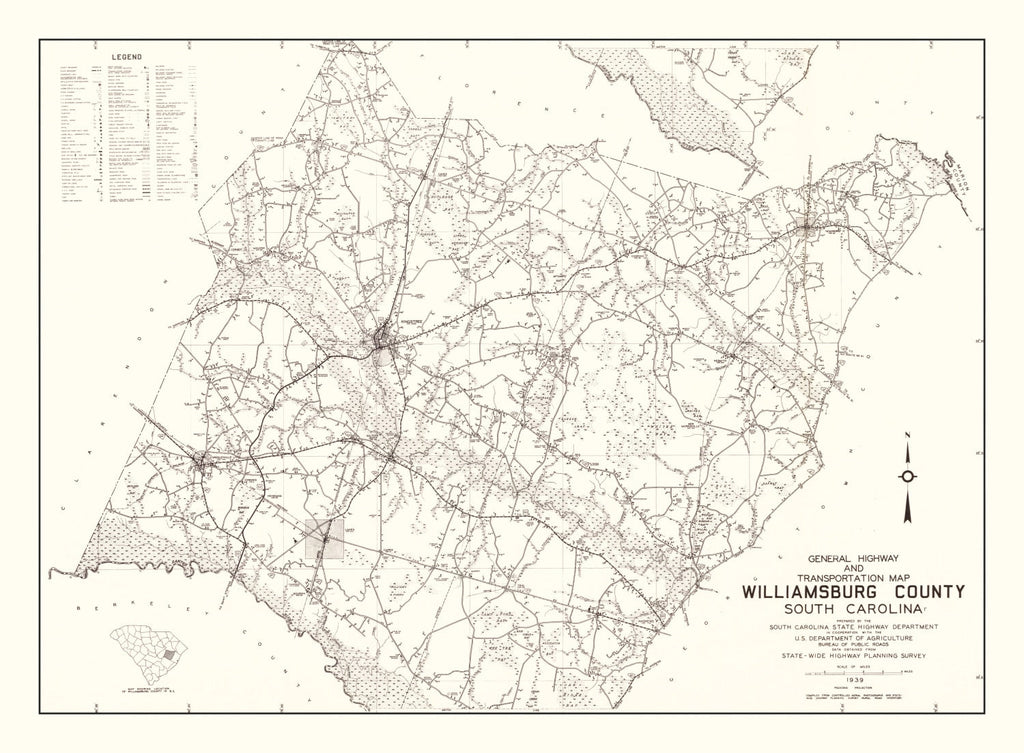 Vintage Map of Williamsburg County, South Carolina 1939
