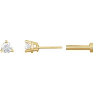 14K Yellow Gold 1/10 CT Natural Diamond Press Fit Back Stud Earring