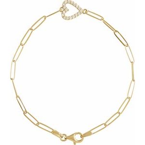 14K Yellow Gold 1/8 CTW Natural Diamond Heart 7" Bracelet