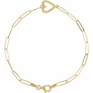 14K Yellow Gold Accented  Heart 7" Bracelet Mounting