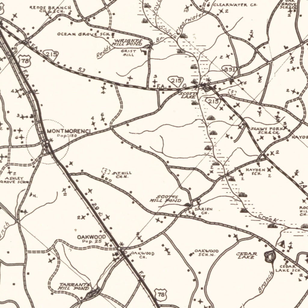 Vintage Map of Aiken County, South Carolina 1939