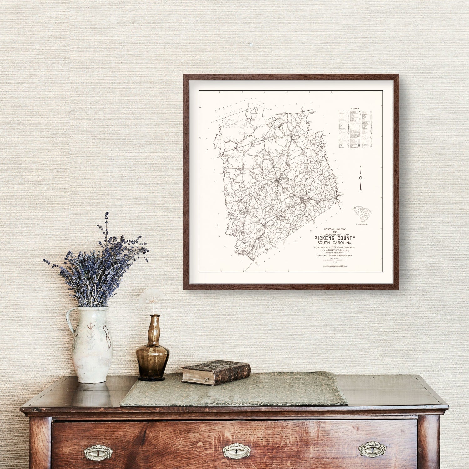 Vintage Map of Pickens County, South Carolina 1939