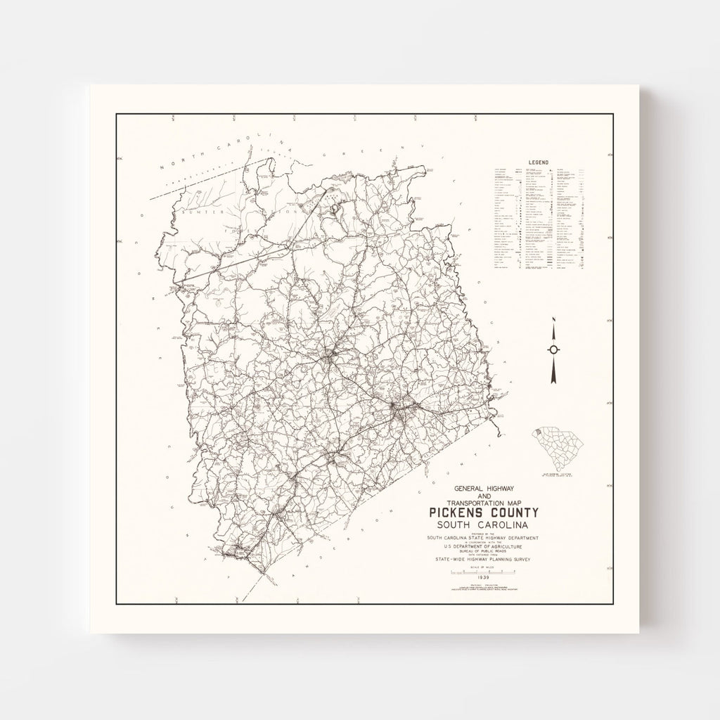 Vintage Map of Pickens County, South Carolina 1939