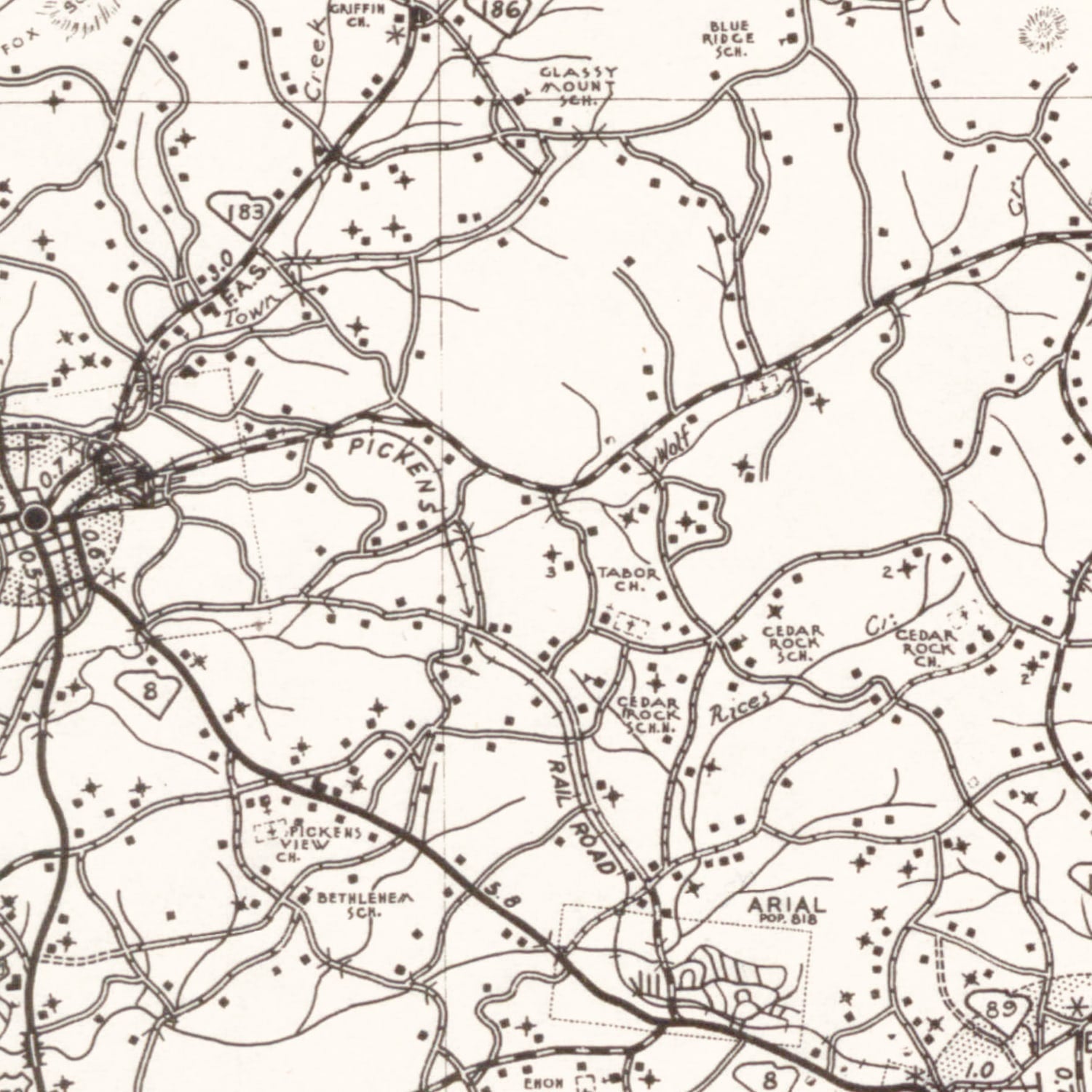 Vintage Map of Pickens County, South Carolina 1939