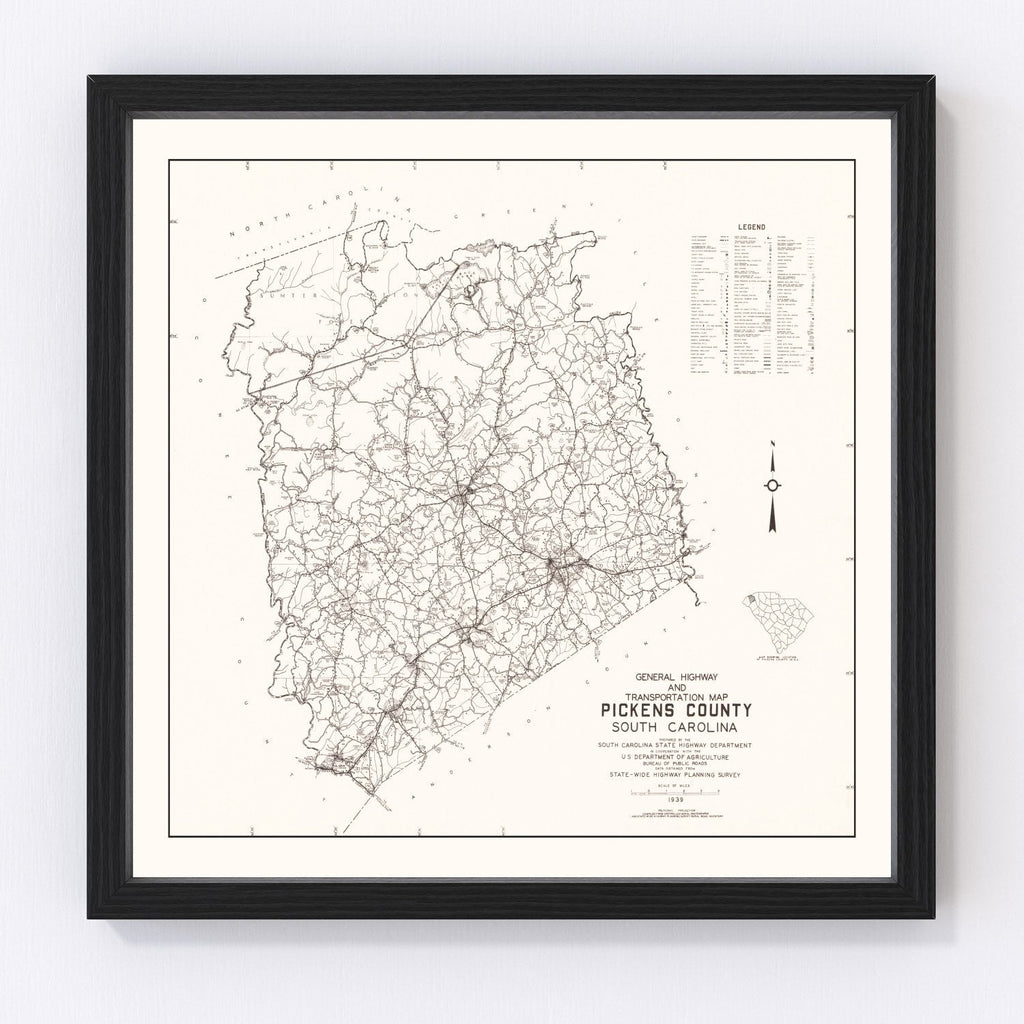 Vintage Map of Pickens County, South Carolina 1939
