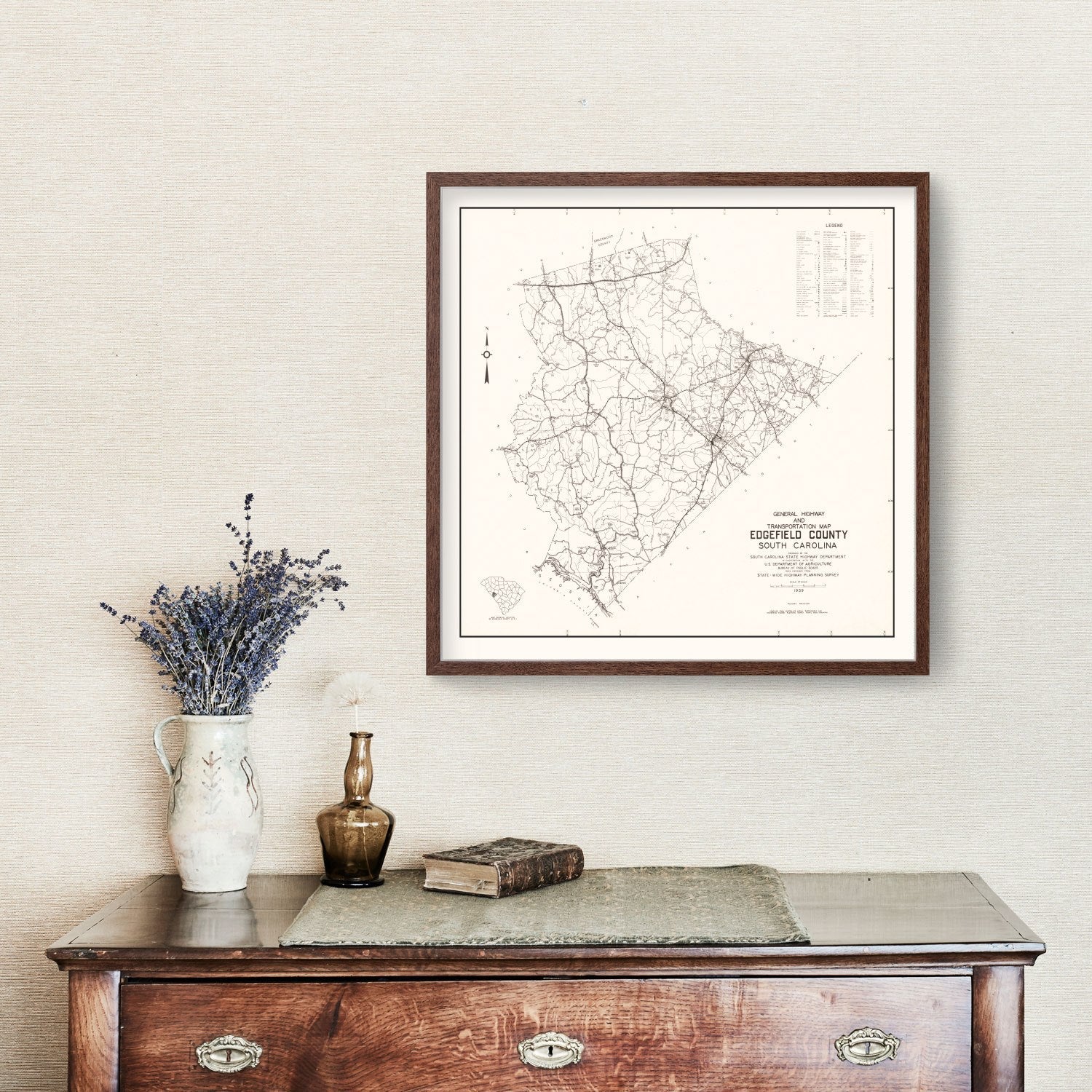 Vintage Map of Edgefield County, South Carolina 1939