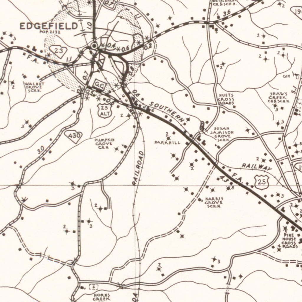 Vintage Map of Edgefield County, South Carolina 1939