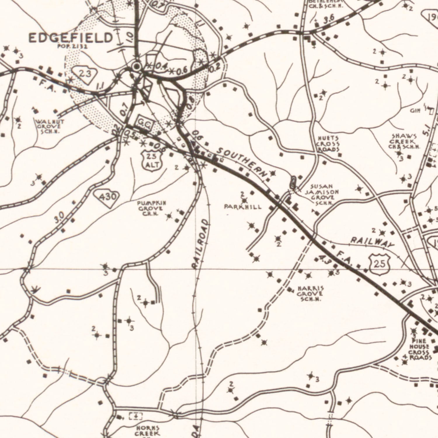 Vintage Map of Edgefield County, South Carolina 1939