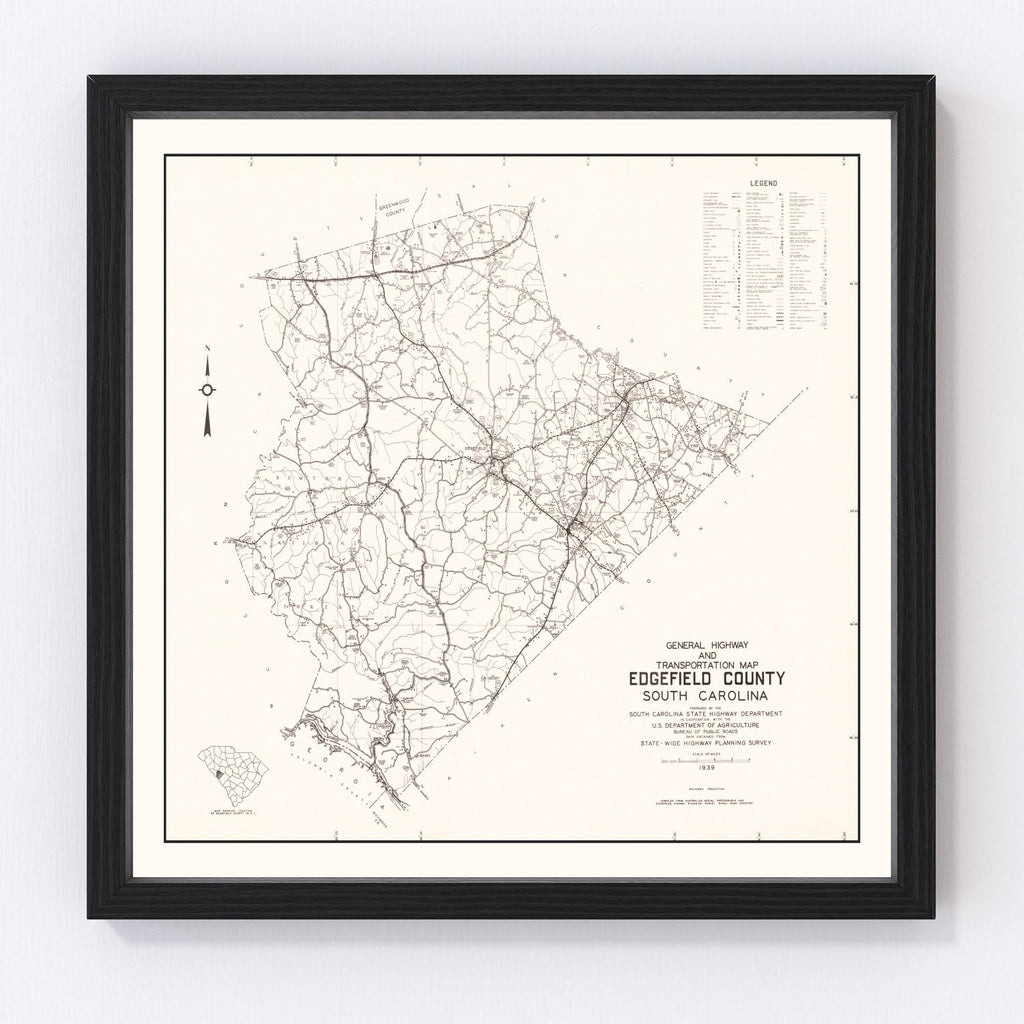 Vintage Map of Edgefield County, South Carolina 1939